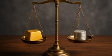 oro y plata equilibrados en balanza real representando oportunidades de inversión