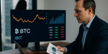 Cripto y Bitcoin en análisis ETF por asesores en oficina con datos financieros.