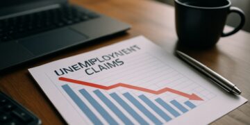 Desempleo en EE. UU. reflejado en informe económico sobre escritorio profesional.