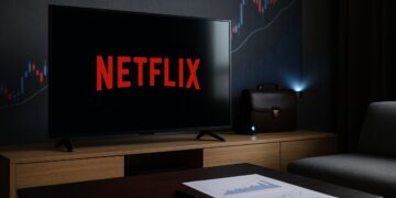 Netflix destaca en pantalla con ambiente financiero que simboliza sus resultados del trimestre.