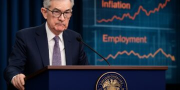 Jerome Powell habla ante la prensa tras la decisión de la Fed sobre las tasas de interés.