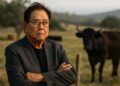 Robert Kiyosaki posa en un campo rural con ganado al fondo tras el récord de este activo en 2025.