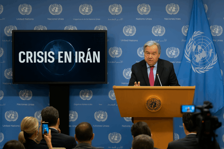 Guterres en rueda de prensa sobre crisis en Irán en la ONU.