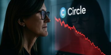 Cathie Wood observa una pantalla con datos financieros tras vender acciones de Circle.