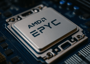  Chip Epyc de AMD montado sobre una placa base con enfoque técnico y visual nítido