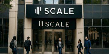 achada de Scale AI en San Francisco con trabajadores saliendo del edificio al final del día