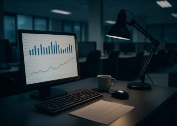 Oficina de empleo tradicional con escritorios y carteles sobre desempleo.