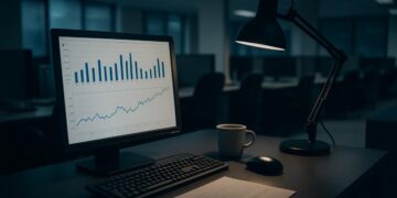 Oficina de empleo tradicional con escritorios y carteles sobre desempleo.