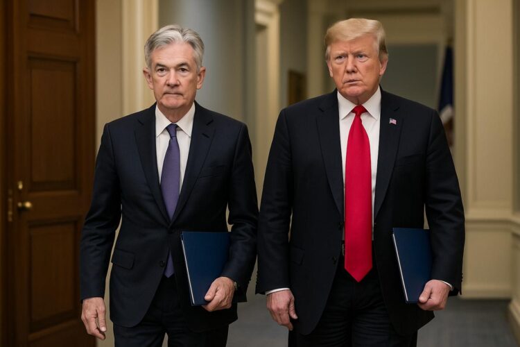 Trump y Powell caminan juntos tras reunión sobre tasas en la sede de la Reserva Federal.