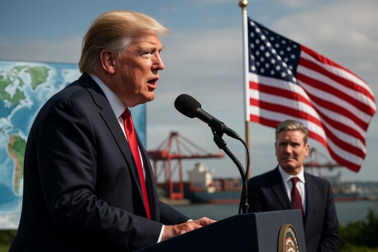 Trump anuncia arancel global de 15 % a 20 % junto a líder británico.