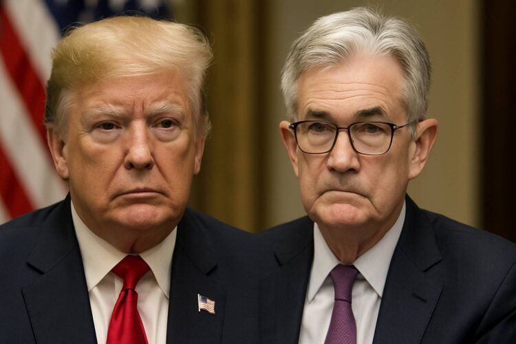 Donald Trump y Jerome Powell en contraste político sobre tasas.