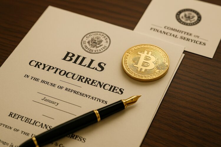 Documentos legislativos sobre regulación cripto en una mesa del Congreso.