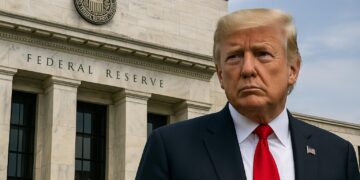Donald Trump frente a la Reserva Federal, reflejando su influencia en la política monetaria.