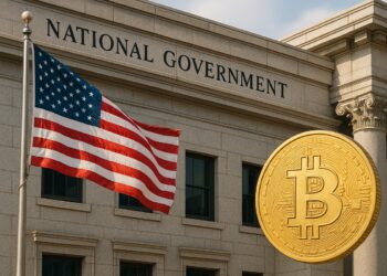 Fachada de la SEC con bandera de EE. UU. ondeando, en contexto de retorno de criptoempresas al país.