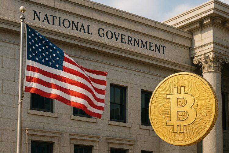 Fachada de la SEC con bandera de EE. UU. ondeando, en contexto de retorno de criptoempresas al país.