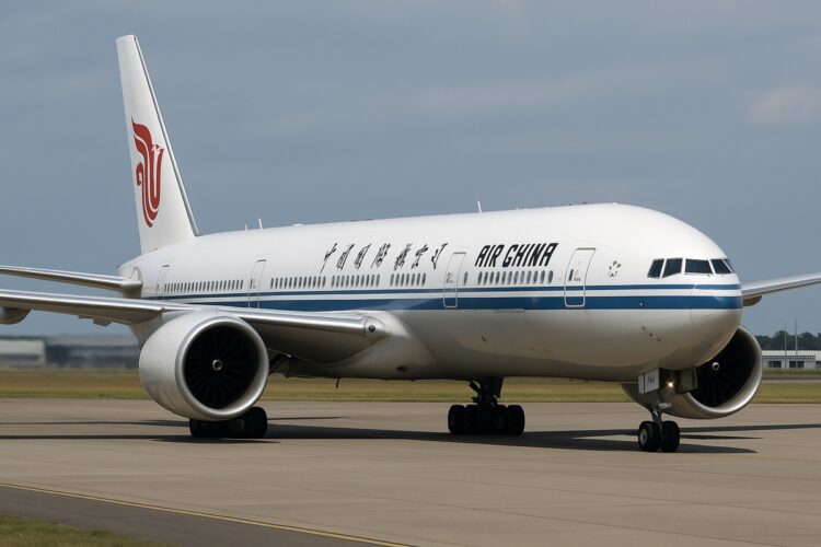 vión de Air China en pista de aeropuerto, destacado en análisis de Morgan Stanley sobre turismo en China.