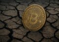Bitcoin en terreno seco simbolizando la caída del precio.