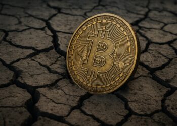 Bitcoin en terreno seco simbolizando la caída del precio.
