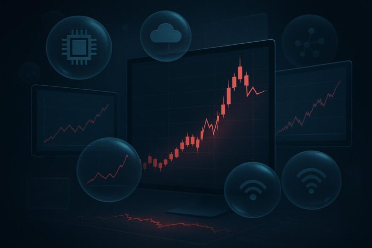 Gráficos de burbuja en sector tech representan exceso de valuación.