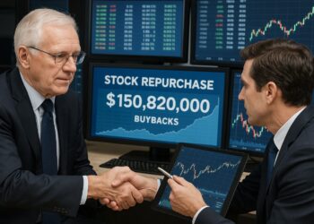 Dos ejecutivos de Jefferies Wall Street revisan gráficos financieros con pantallas que muestran cifras de recompra de acciones