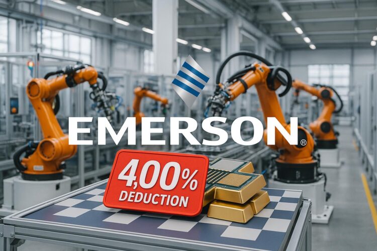 Bank of America recomienda Brazos robóticos en fábrica de Emerson Electric con logotipo y deducción del 4,00%.
