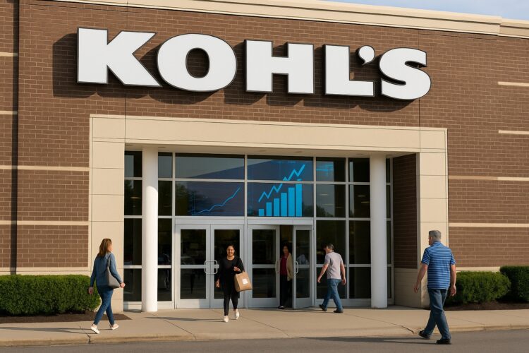 Fachada de la tienda Kohl’s con letrero visible y clientes entrando y saliendo del establecimiento