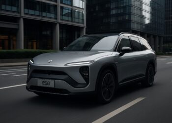 SUV Nio ES8 en carretera urbana moderna, vinculado al análisis de Morgan Stanley.
