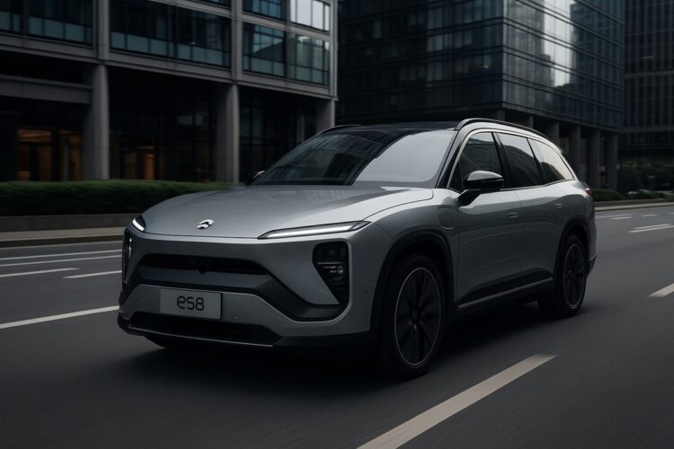SUV Nio ES8 en carretera urbana moderna, vinculado al análisis de Morgan Stanley.