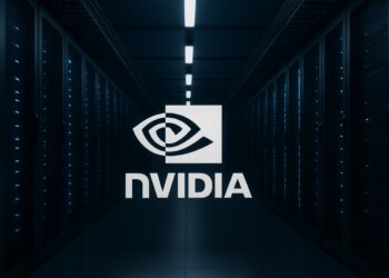 Centro de datos con logotipo de Nvidia como punto focal.