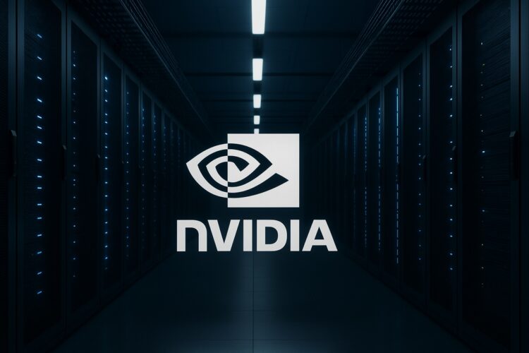 Centro de datos con logotipo de Nvidia como punto focal.