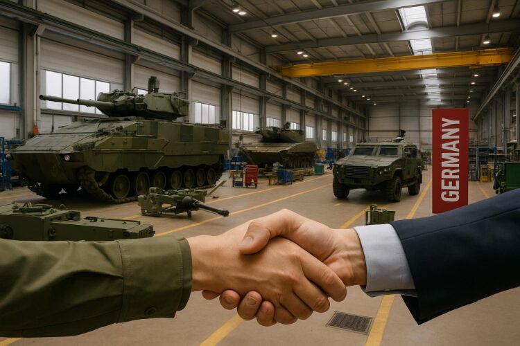 Fábrica militar en Alemania con tanques y vehículos blindados en línea de producción