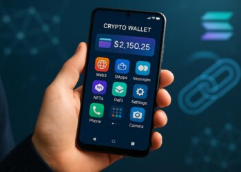 Dispositivo Seeker de Solana con apps Web3 y billetera cripto activa.