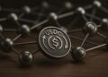 Token USDC metálico con nodos conectados que simbolizan reversibilidad de transacciones.