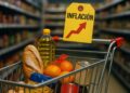 Carrito de supermercado con precios al alza, simbolizando la presión de la inflación en el consumo en EE.UU.