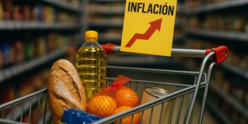 Carrito de supermercado con precios al alza, simbolizando la presión de la inflación en el consumo en EE.UU.