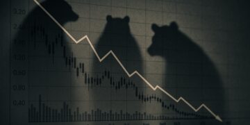 Tres osos en silueta proyectados simbolizando los riesgos que advierte Goldman en los mercados.