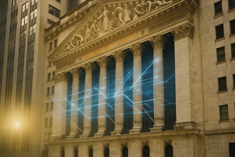 Fachada del NYSE refleja la inversión de ICE en Polymarket y su expansión hacia mercados digitales.