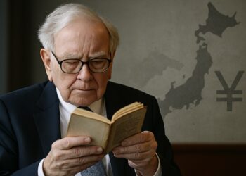 Warren Buffett en un entorno financiero, reflejando su inversión en Japón.