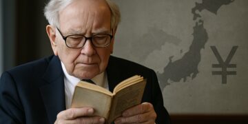 Warren Buffett en un entorno financiero, reflejando su inversión en Japón.