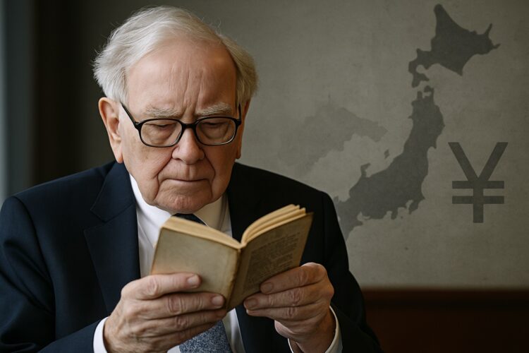 Warren Buffett en un entorno financiero, reflejando su inversión en Japón.
