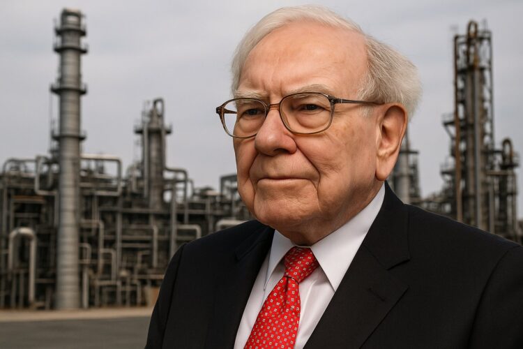 Warren Buffett frente a un fondo industrial que refleja el acuerdo de Berkshire con OxyChem.
