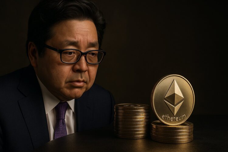 Tom Lee observa un conjunto de monedas de Ether que representan la estrategia de BitMine.