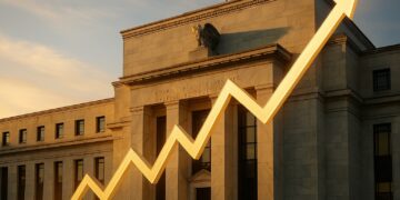 Fachada de la Reserva Federal con reflejos metálicos que simbolizan el alza del 3% en inflación.