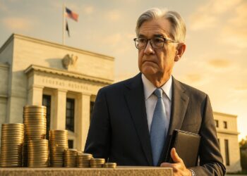 Jerome Powell frente a la sede de la Fed tras anunciar un recorte de tasas de interés esperado.