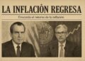 Composición en estilo de periódico antiguo con Richard Nixon y Jerome Powell bajo el titular “La inflación regresa”.