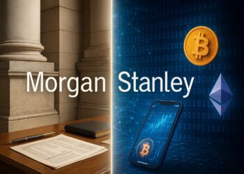 Morgan Stanley une finanzas tradicionales y criptomonedas en una imagen editorial simbólica.