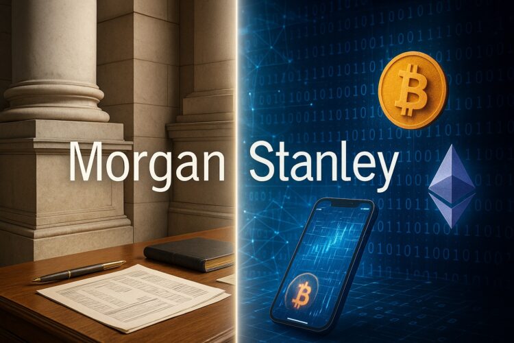 Morgan Stanley une finanzas tradicionales y criptomonedas en una imagen editorial simbólica.