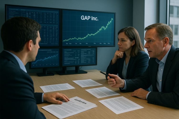 Equipo financiero observa gráficos ascendentes y reportes de Jefferies en oficina