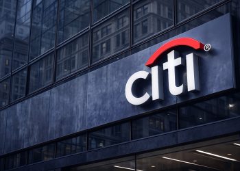 Fachada corporativa de Citigroup con su logo principal visible en un edificio urbano moderno.