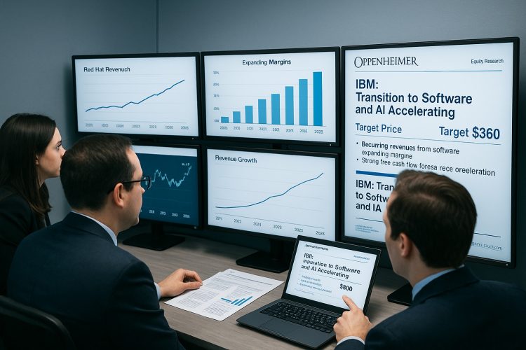 Equipo de Oppenheimer revisa pantallas con crecimiento de Red Hat, márgenes y precio objetivo de 360 dólares